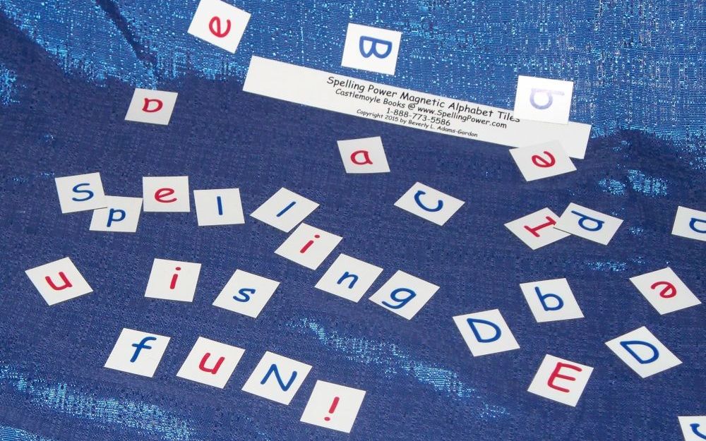 Spelling Power Magnetic Tiles have red vowels and  
blue consonants